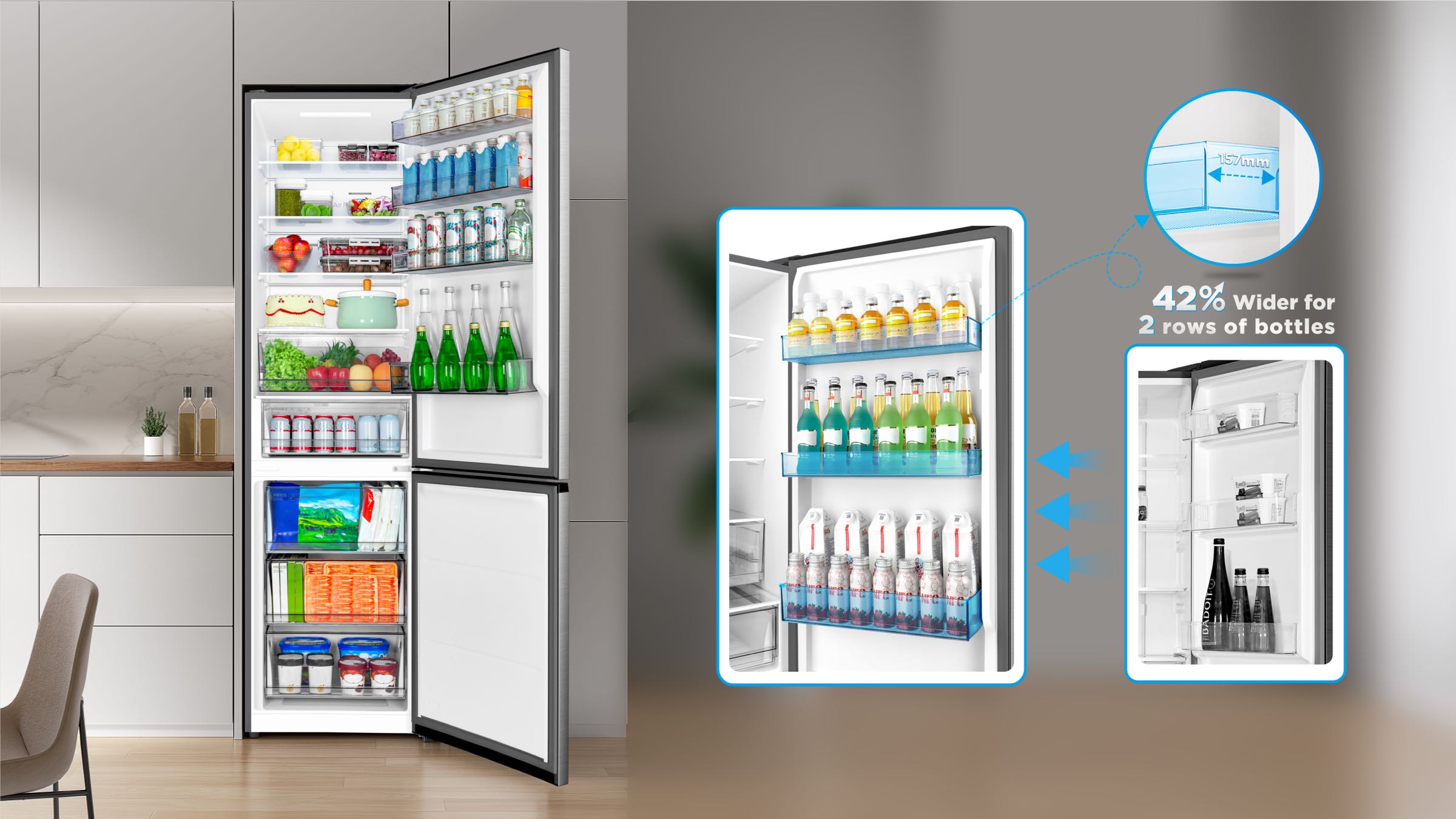 TCL 409L Two Door Bottom Mount Refrigerator P409BF