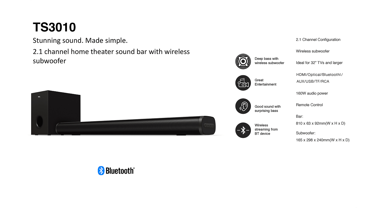 TCL soundbar TS3010 features