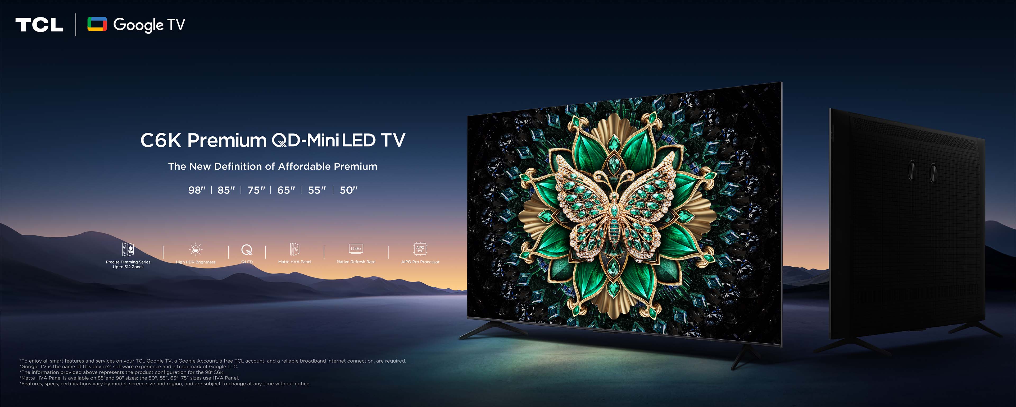TCL 55C6K 55インチ Mini LED テレビ　4k 2025年モデル TCL C6K プレミアム 4K量子ドットMini LED液晶テレビ