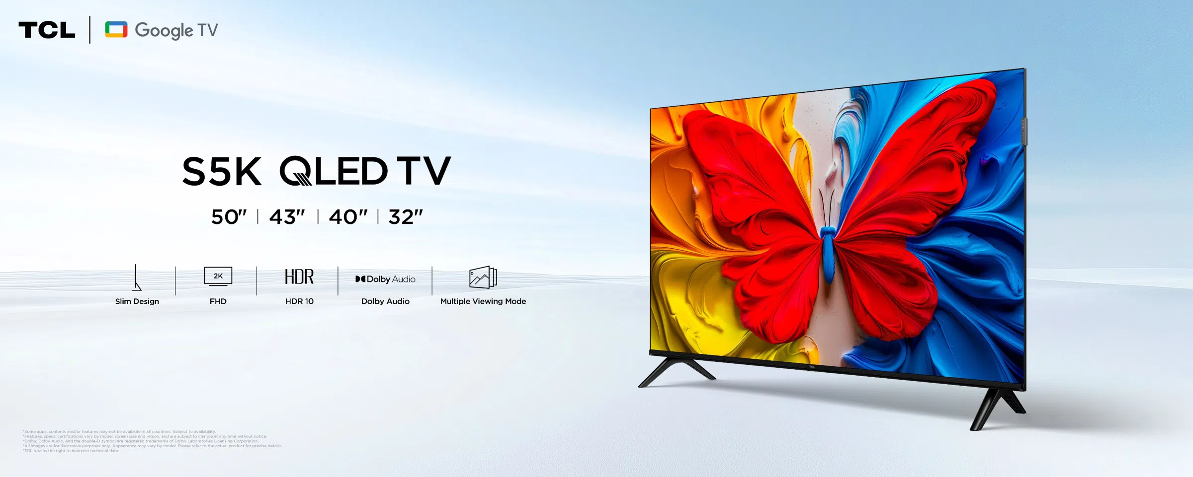 TCL S5K-2K QLED TV-32/40/43 Inch Google TV