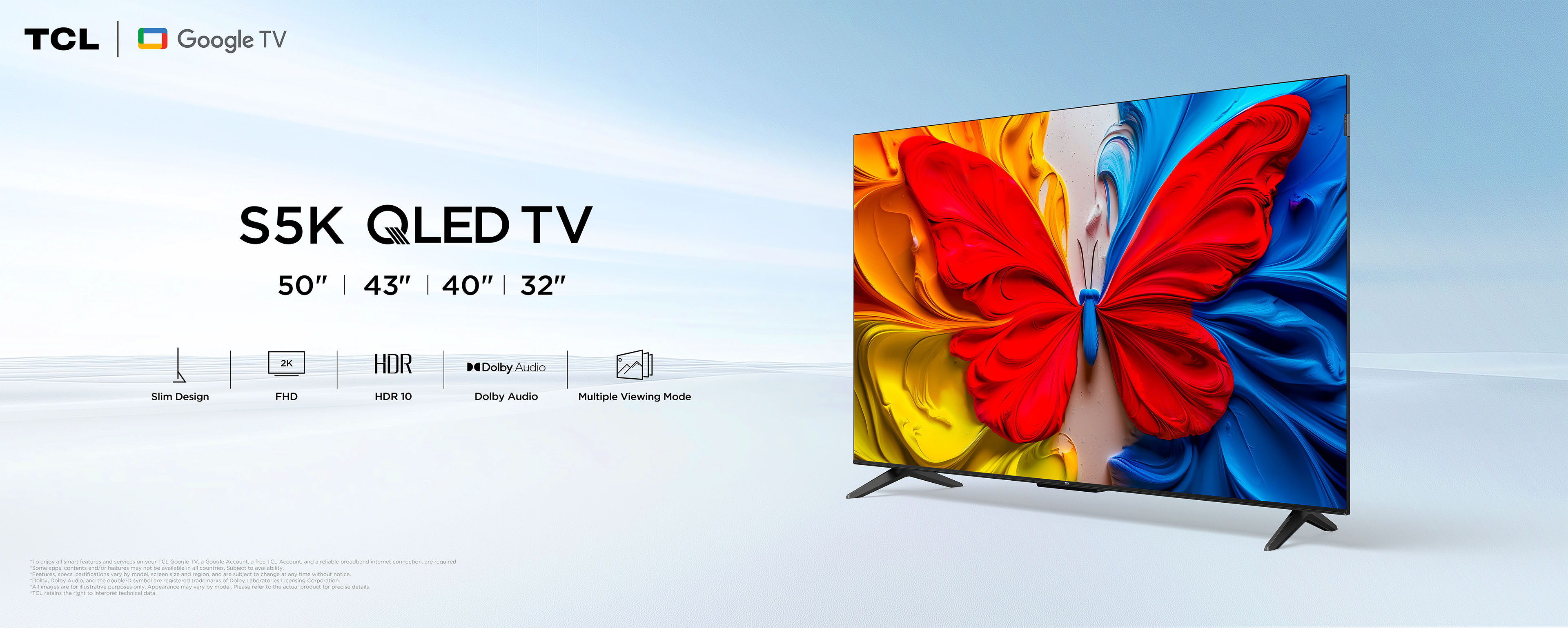 TCL S5K-2K QLED TV-32/40/43 Inch Google TV