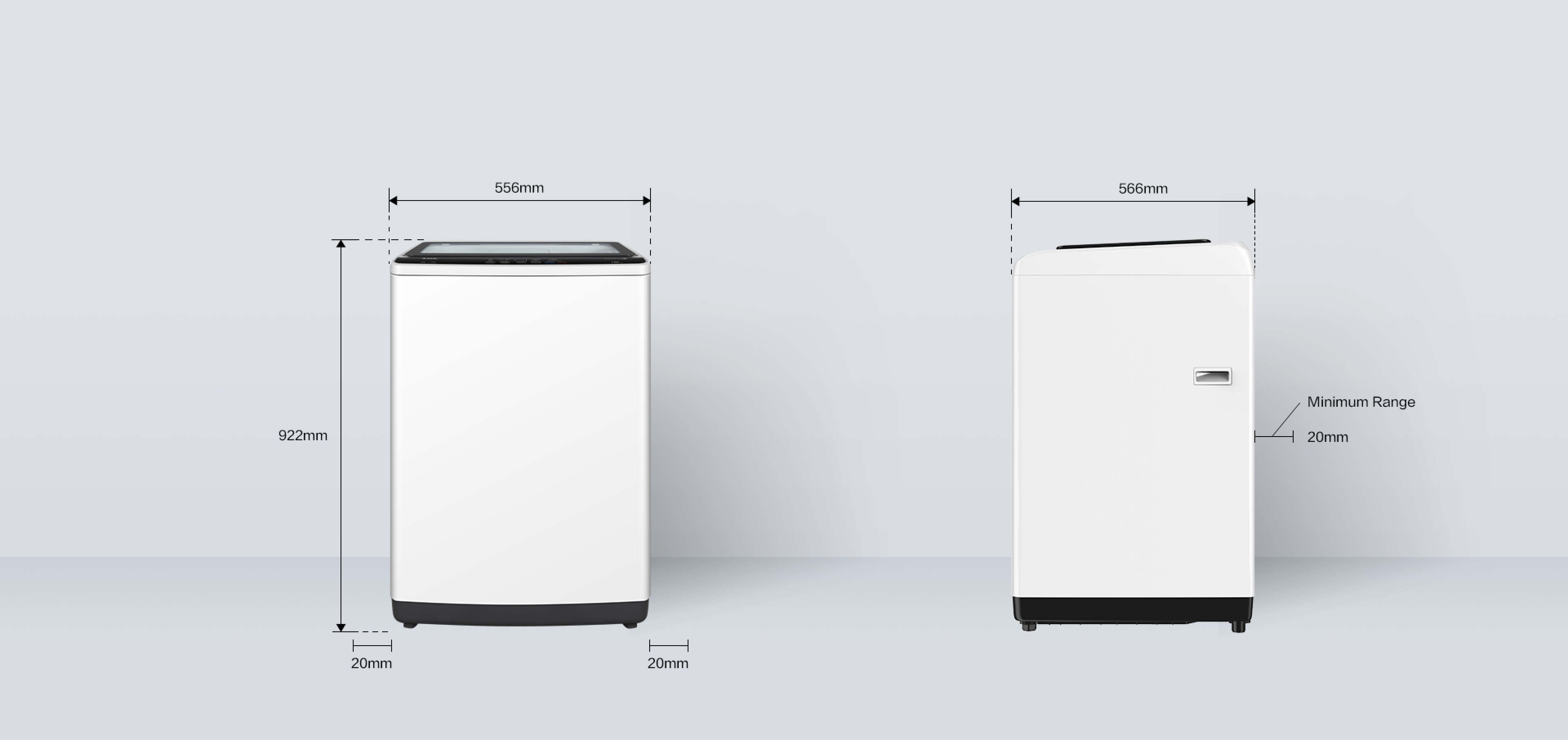TCL DD Inverter Top Loading Washer 9KG dimensions
