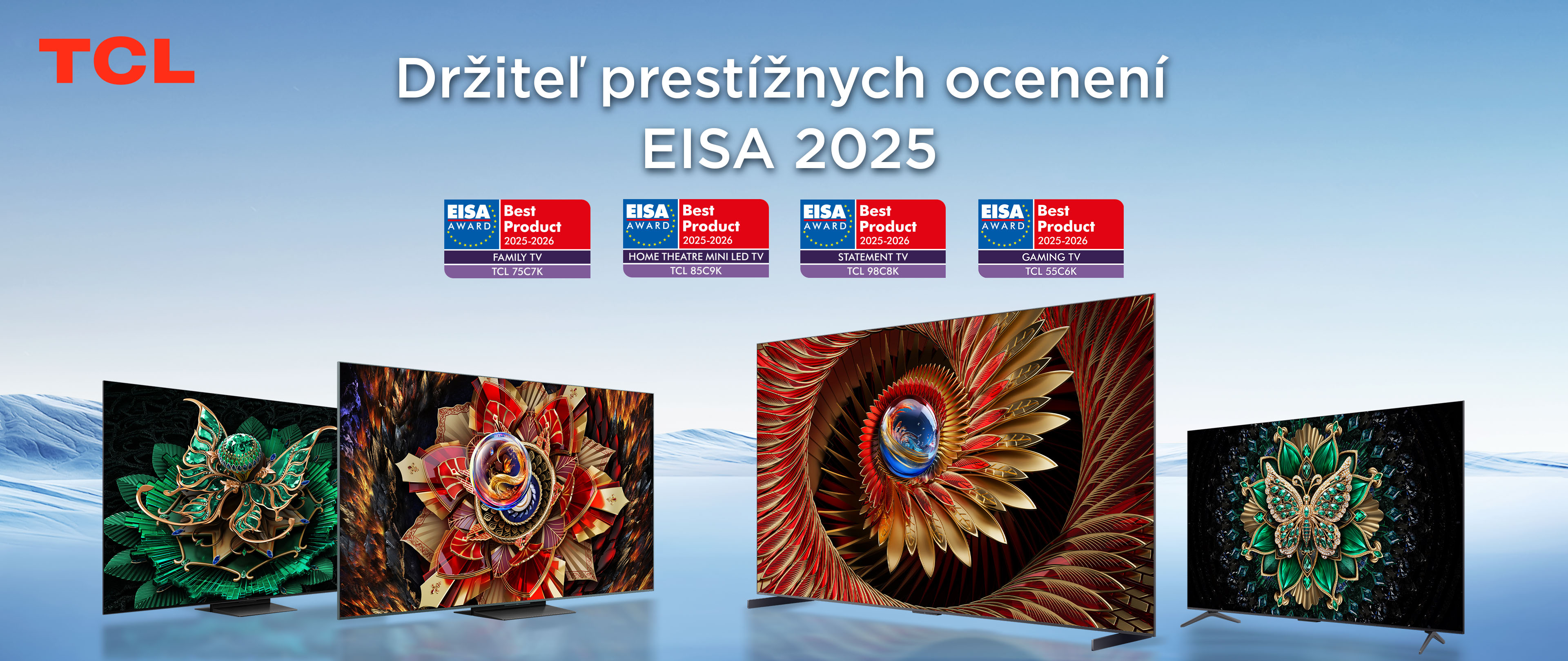 Spoločnosť TCL získava päť prestížnych ocenení EISA 2025–2026: veľké uhlopriečky a QD-Mini LED technológie excelujú