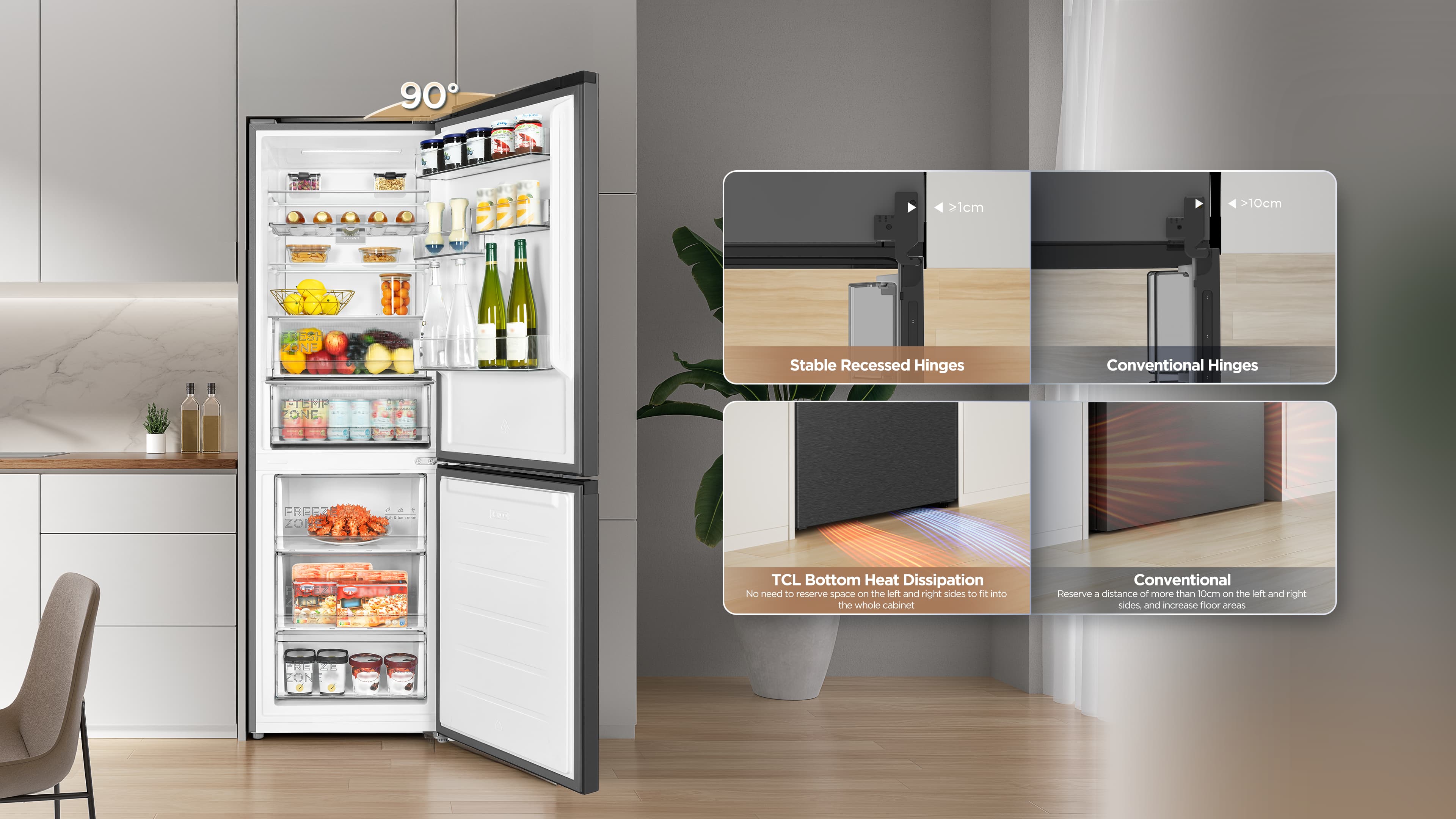 乐竟体育 RC340BSC0 refrigerator 90° opening door
