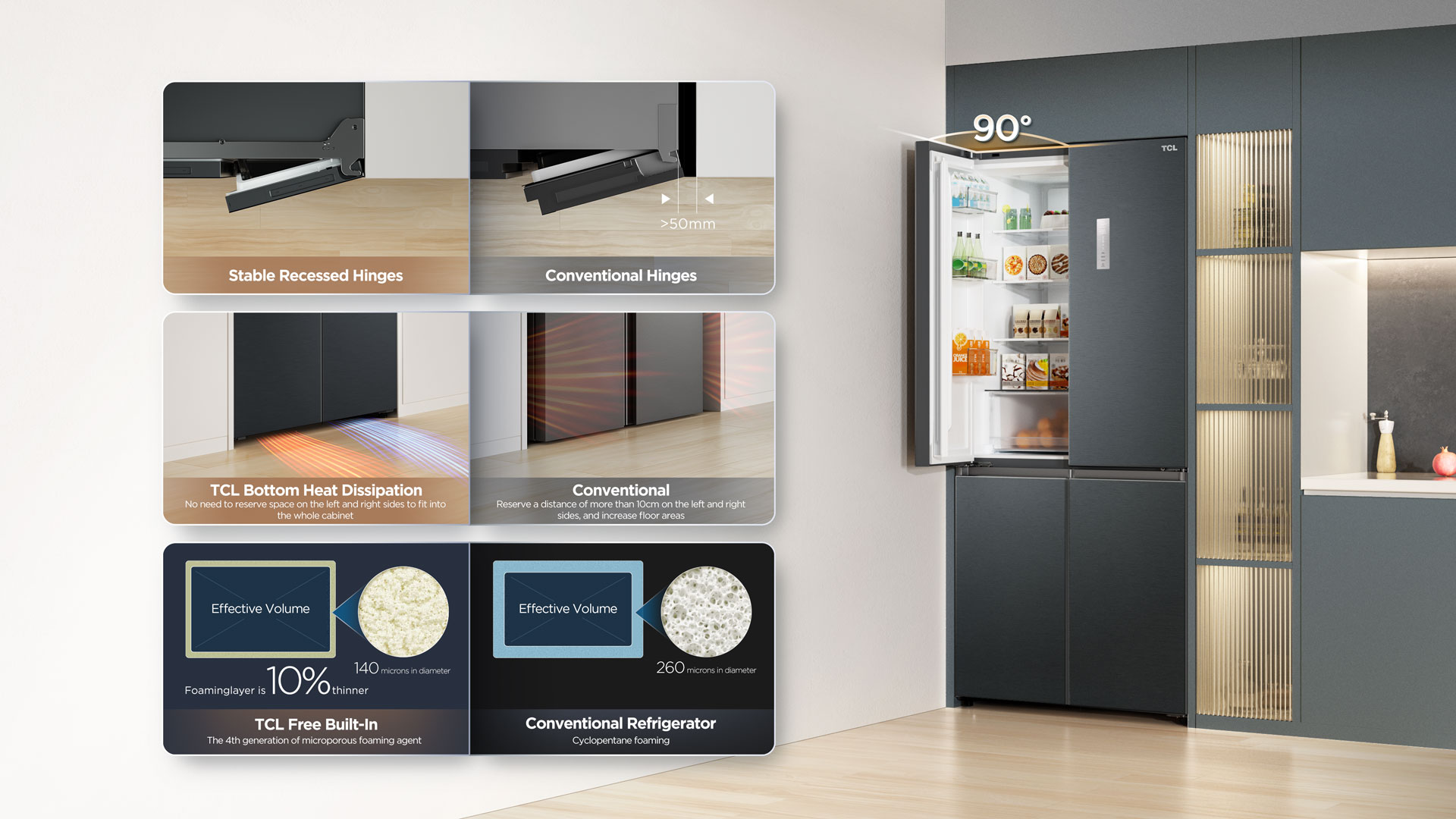 TCL RC456CXE0 Refrigerator 90° opening door