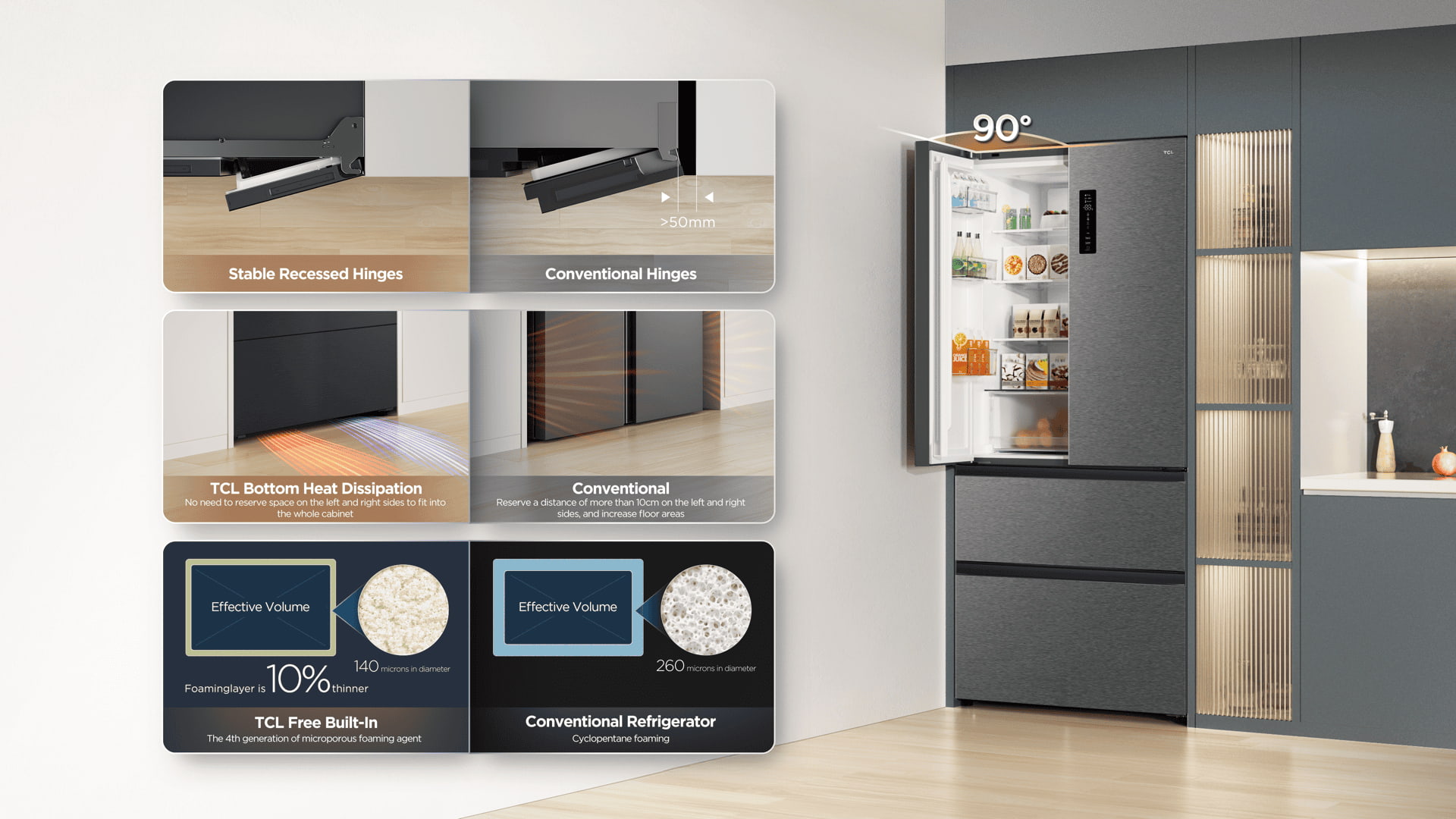 TCL RC532FXE0 refrigerator adapts to any kitchen decoration