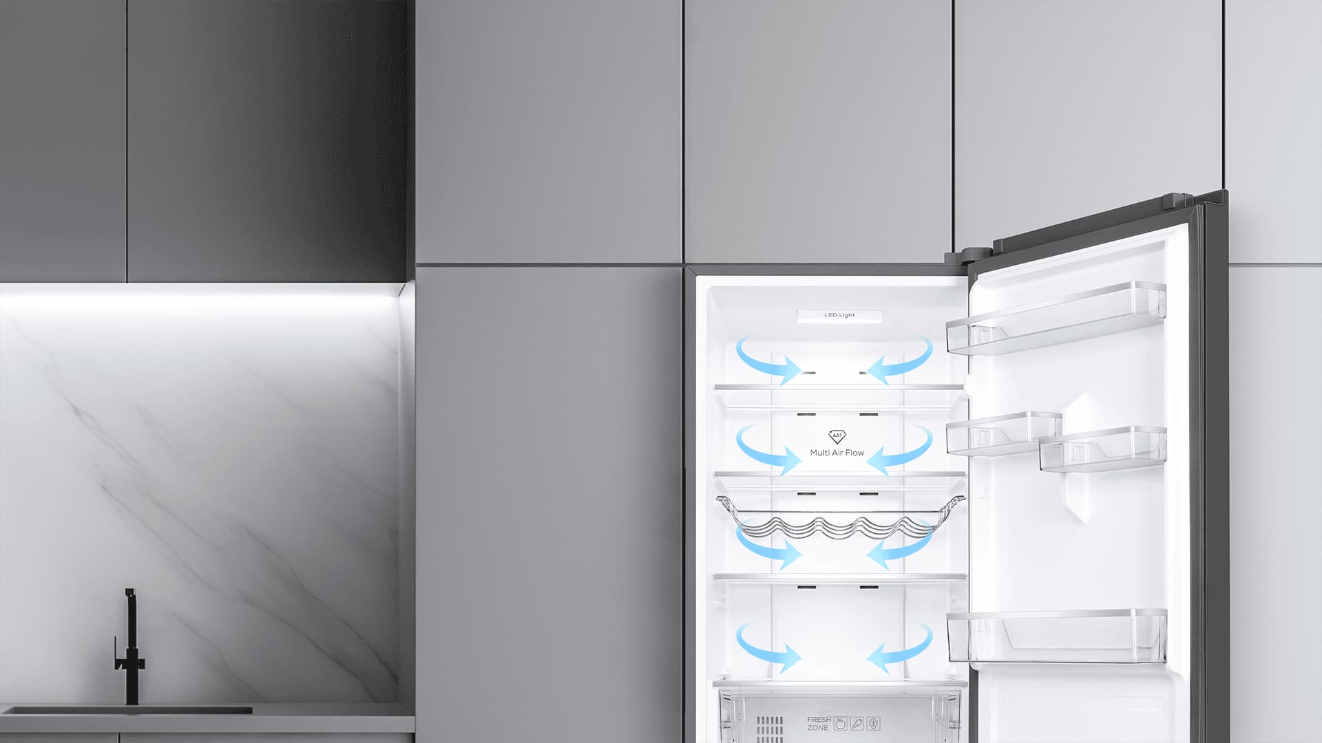 Multi air flow for optimal food preservation