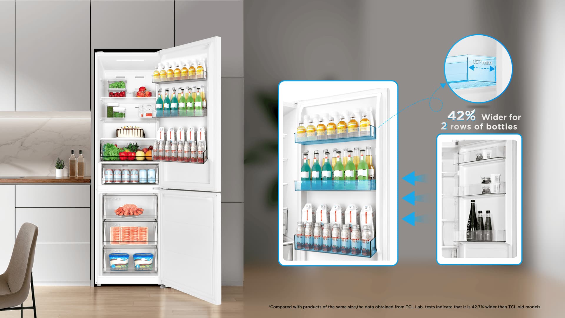 TCL fridge has large-capacity door bottle frame