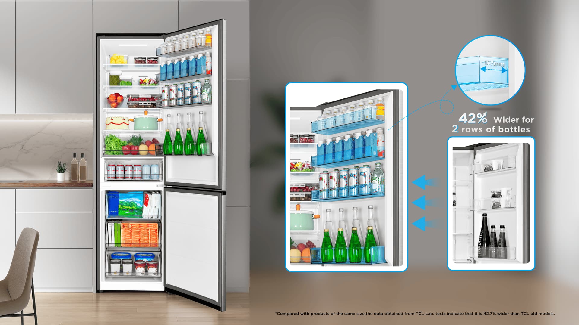 The large-capacity door bottle frame can store frequently consumed beverages