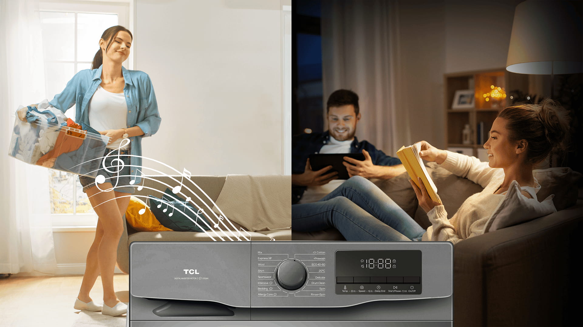 TCL washing machine with silent button, quiet washing