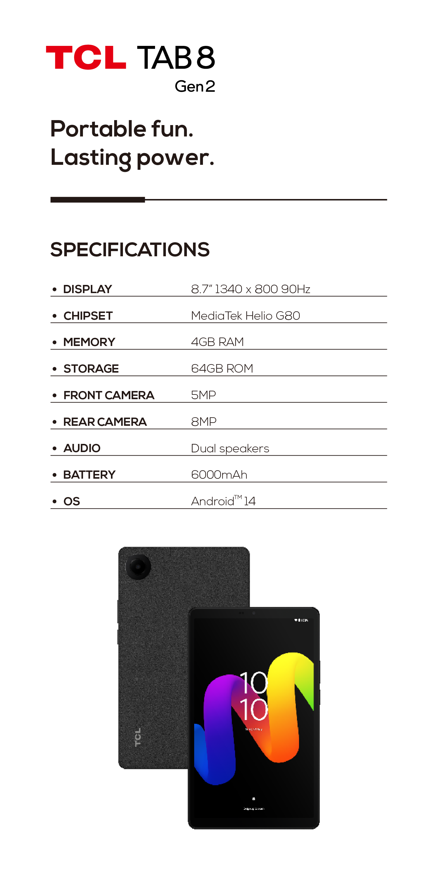 TCL TAB 8　Gen2 ブラック 本体 箱付き Amazon.co.jp: TCL タブレット TAB 8 Gen2 /8.7インチ / 6000mAh