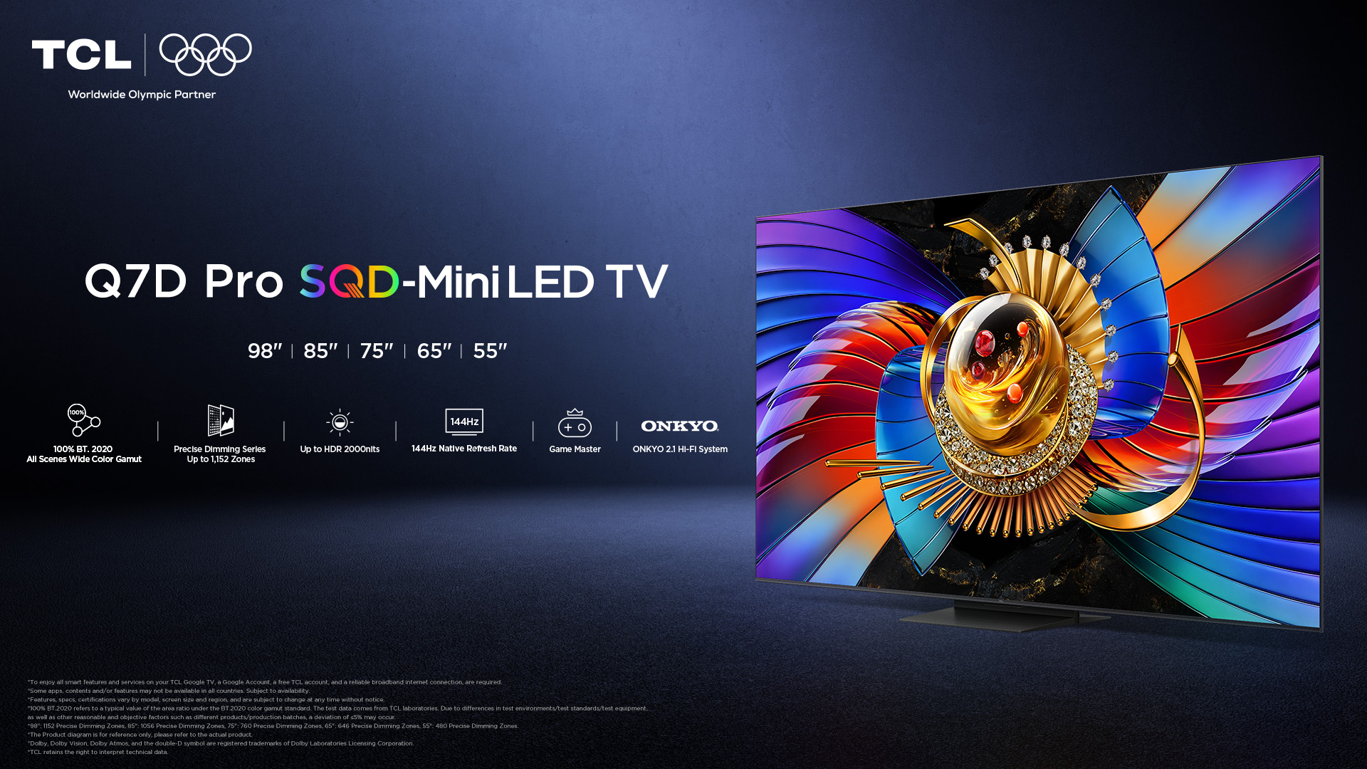 TCL porta in Italia la serie Q7D Pro:  SQD-Mini LED fino a 2.000 nit e audio ONKYO 2.1