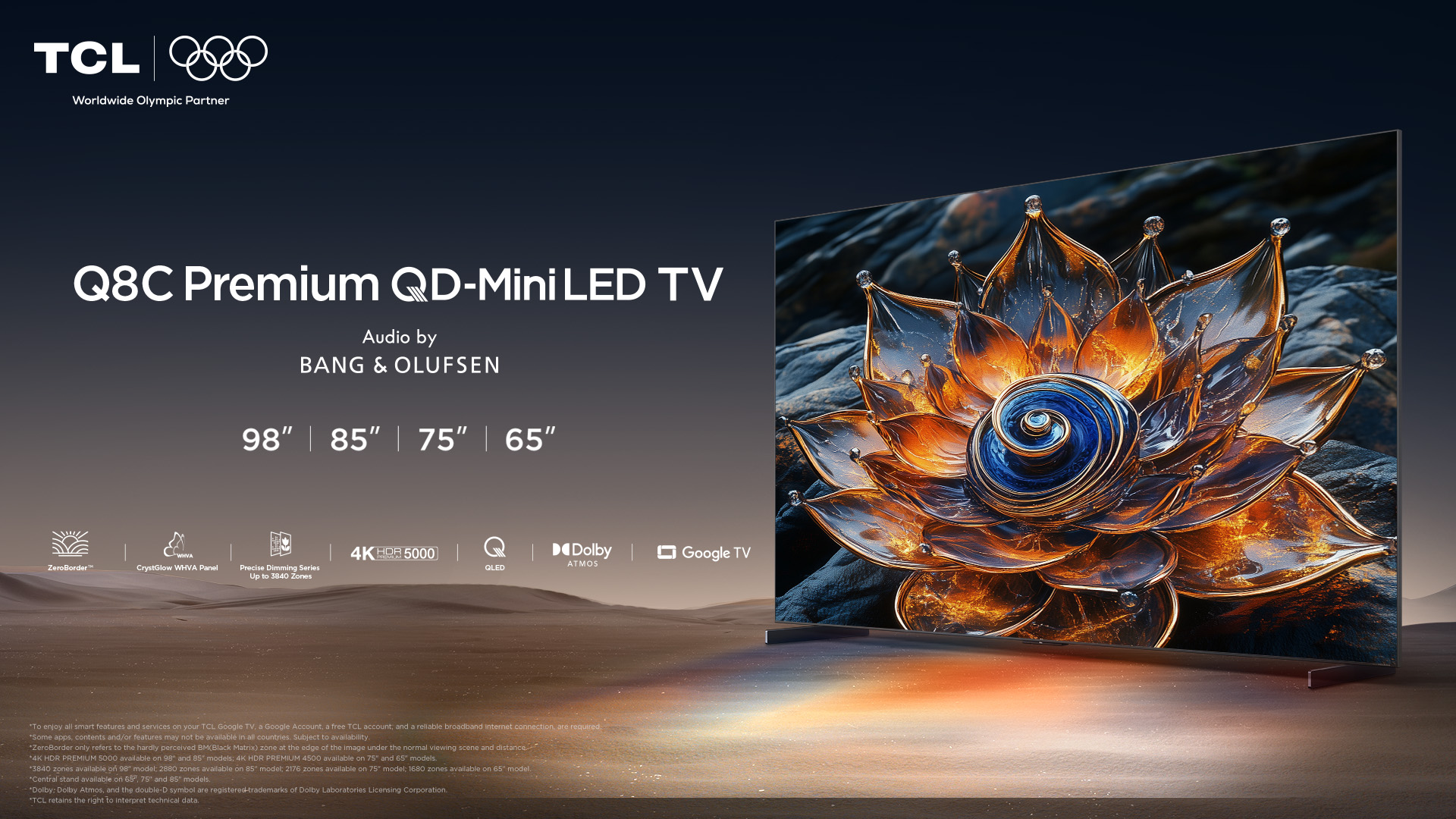 TCL Q8C: neri profondi, 144Hz e audio Bang & Olufsen nella nuova serie QD-Mini LED