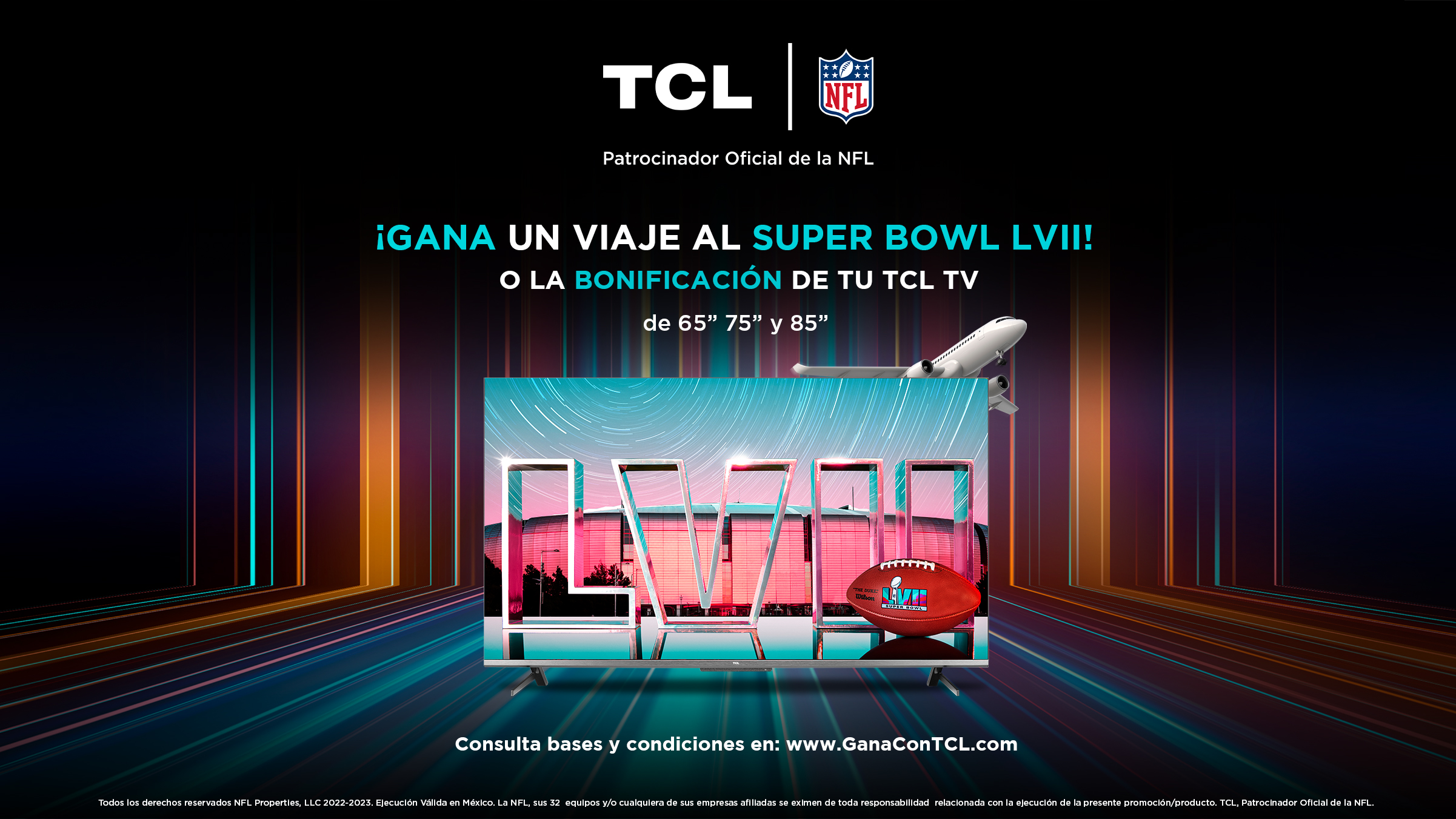 ¡Gana uno de los 10 viajes al Super Bowl LVII o el reembolso de tu pantalla TCL!