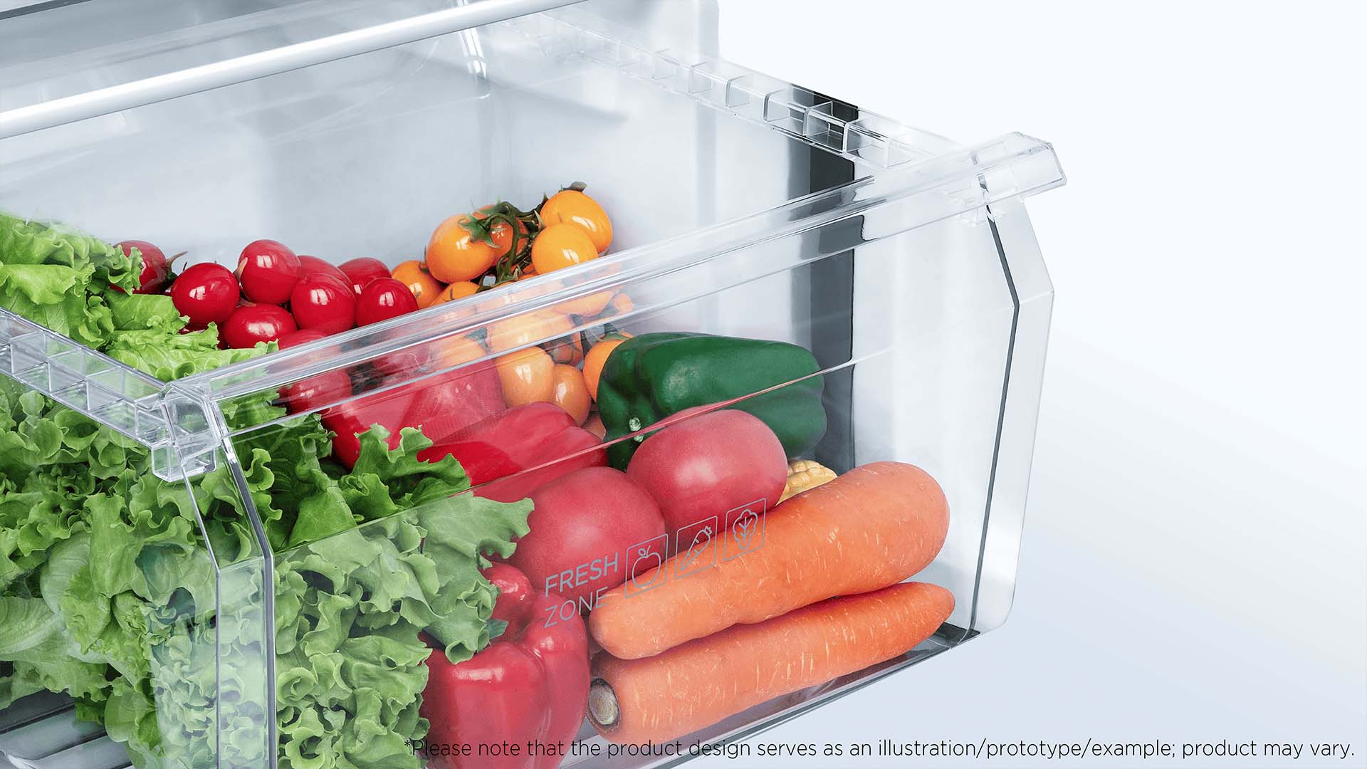 Spacious drawer for vegetable and fruit