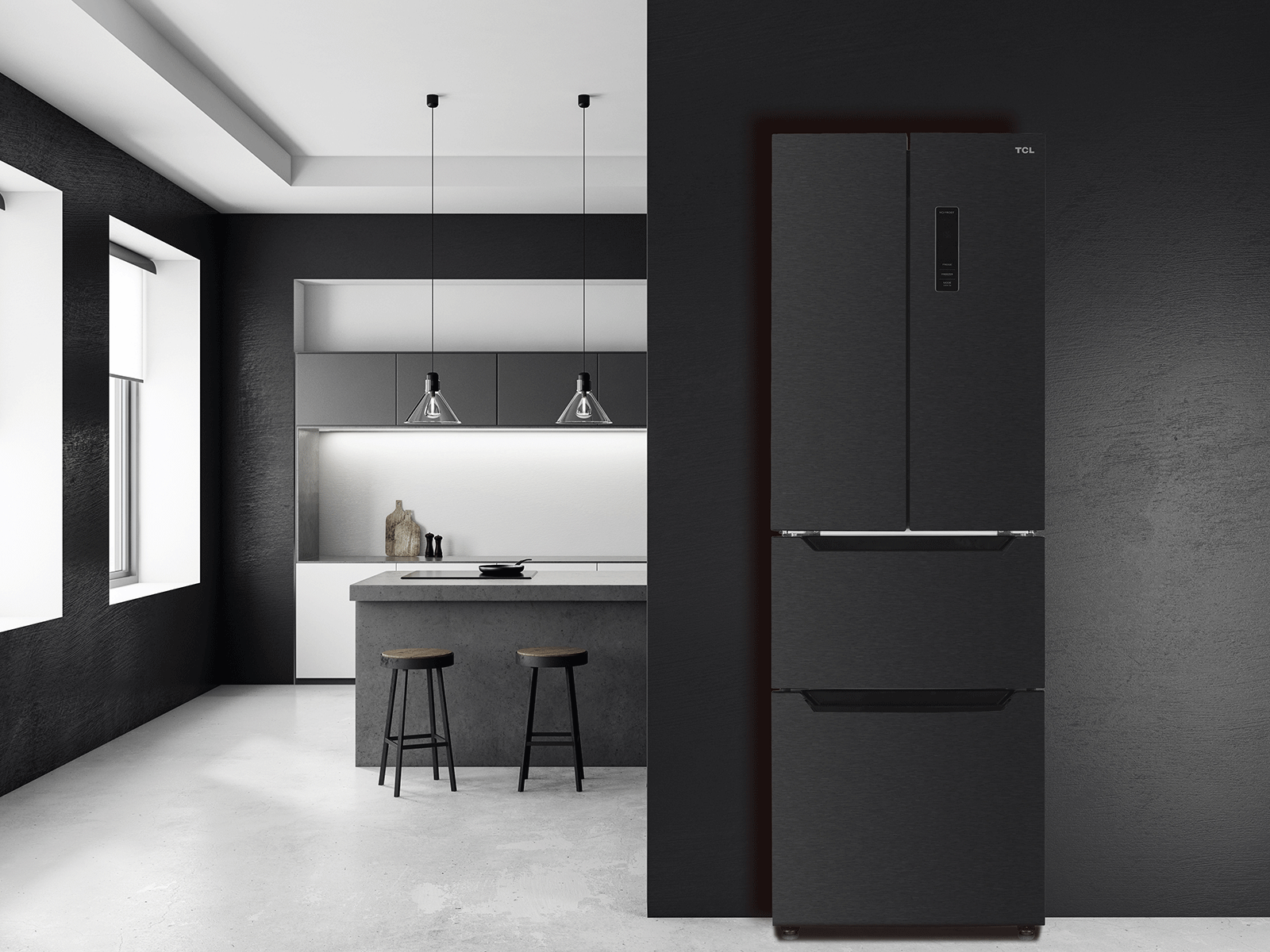 ブラック冷蔵庫 5ドア フレンチデザイン ブラック冷蔵庫 5ドア