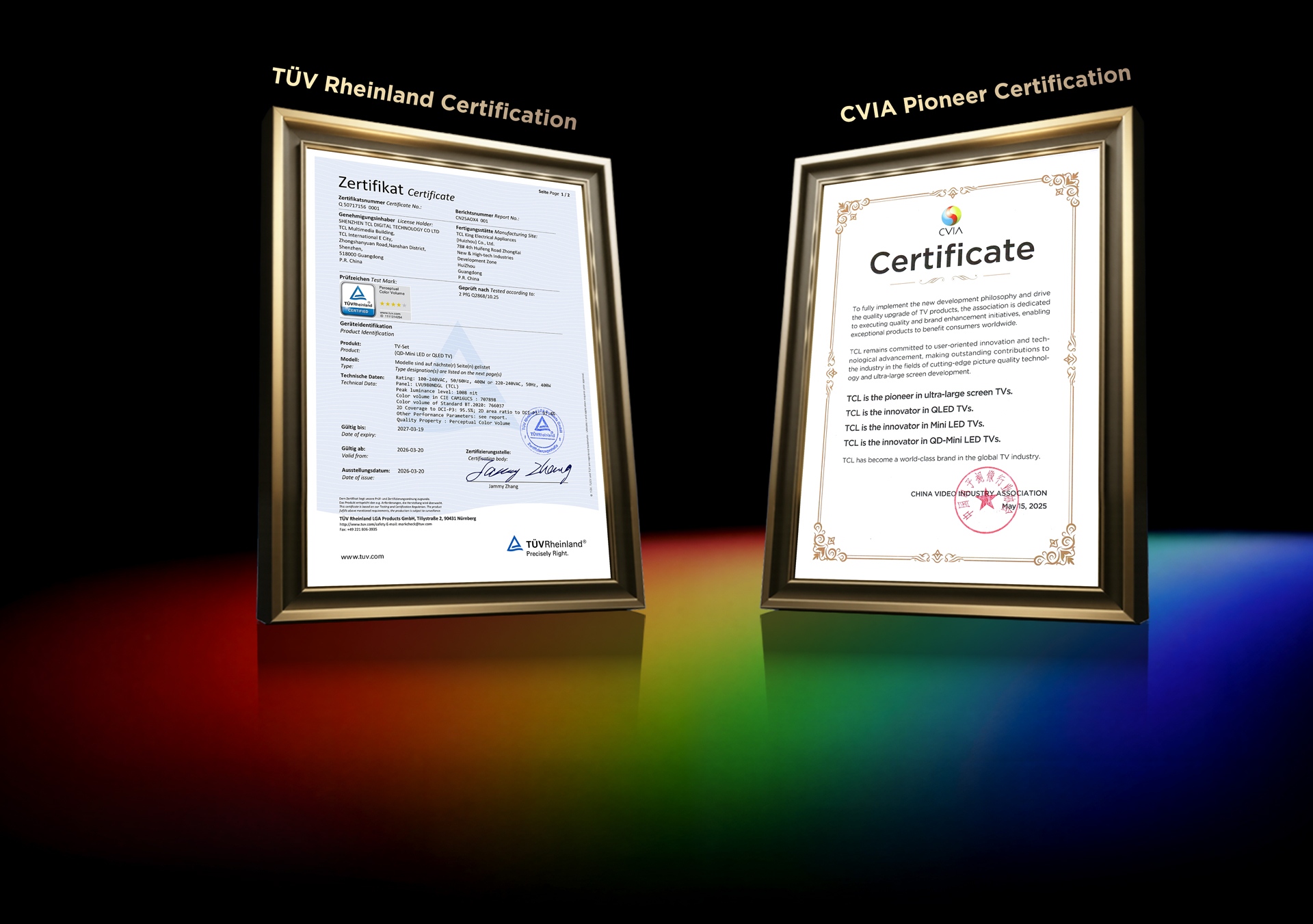 TCL Wins TÜV Rheinland and CVIA Pioneer Certified in QLED Technology